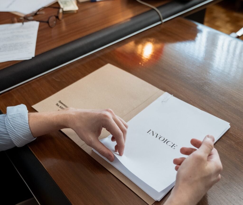 Person preparing invoices